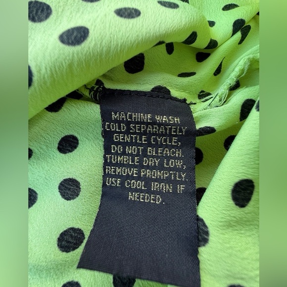 Y2K Derek Heart Women’s Neon Green Black Polka Dot Collared Button Blouse Medium - Picture 5 of 7